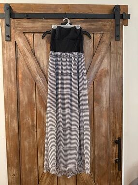 Black Strapless Maxi Dress with Patterned Skirt
